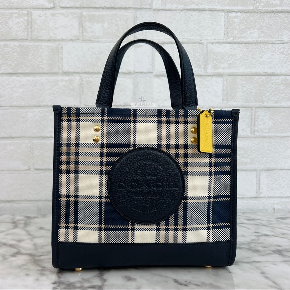Coach Dempsey Tote 22 With Garden Plaid Print And Coach Patch Crossbody Midnight - Picture 3 of 13